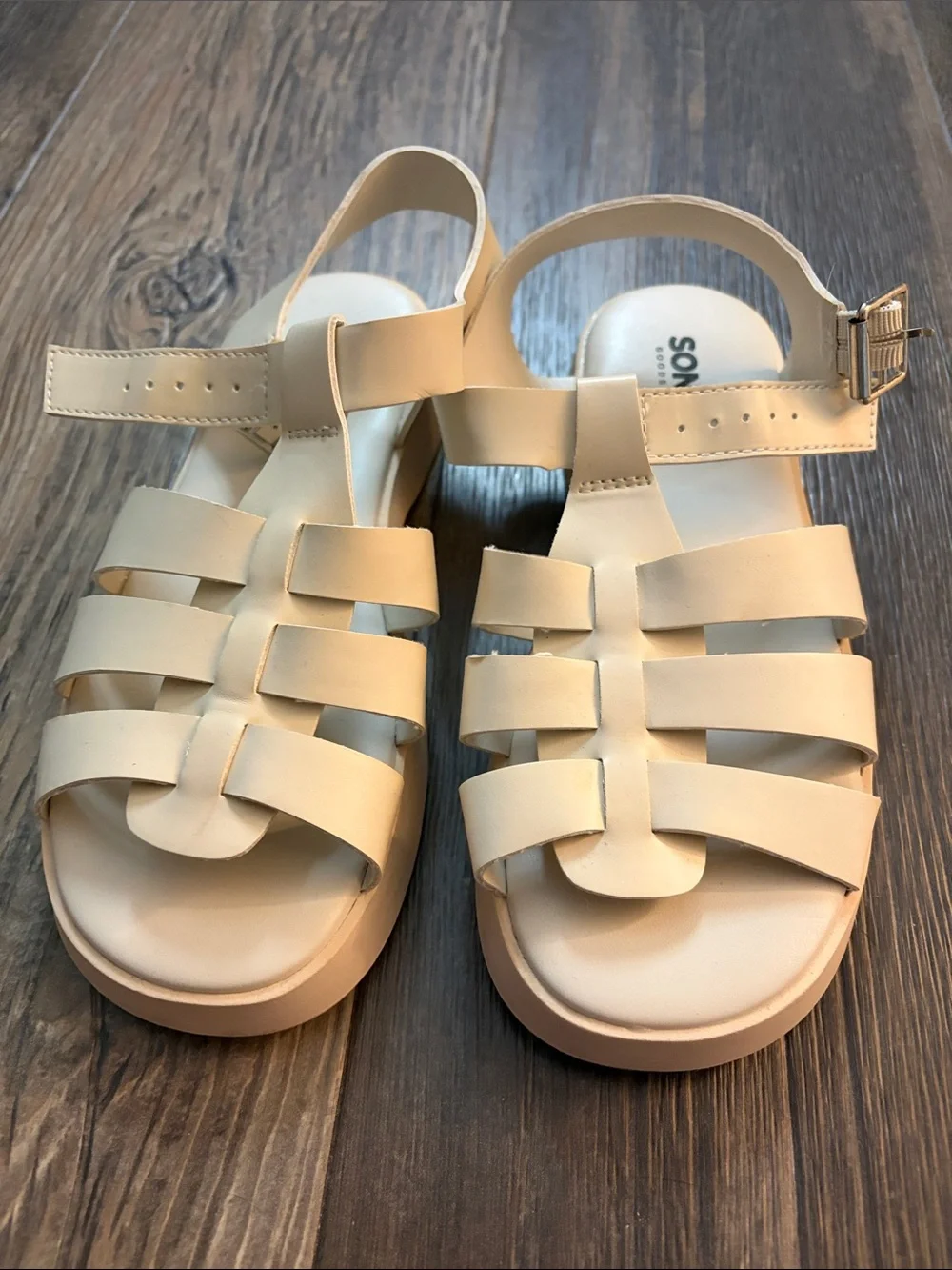 Sonoma Cream T-Strap Kids Sandals with Buckle